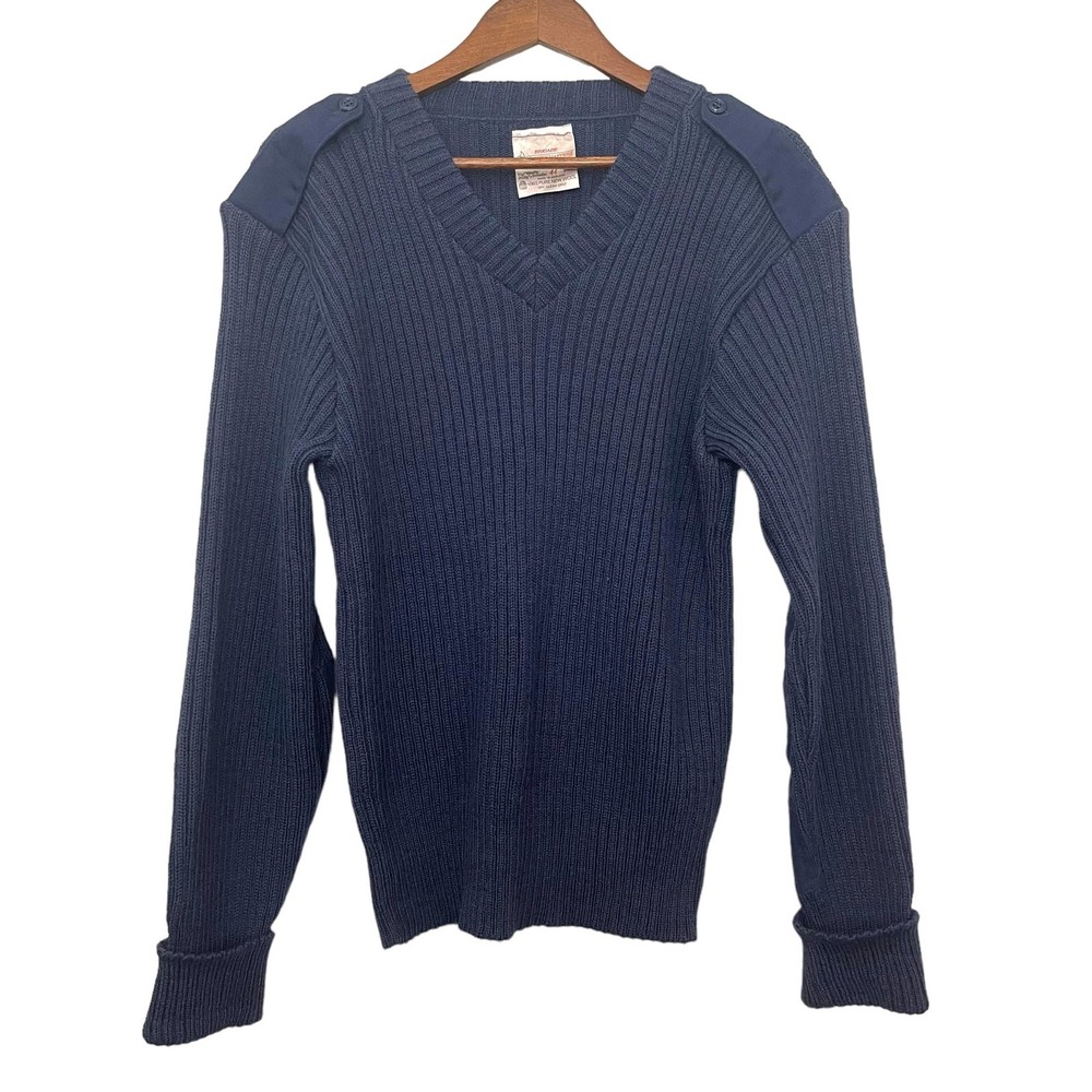 Vintage Brigade Quartermasters Sweater Men Wool 44 Blue Woolly Pully Military